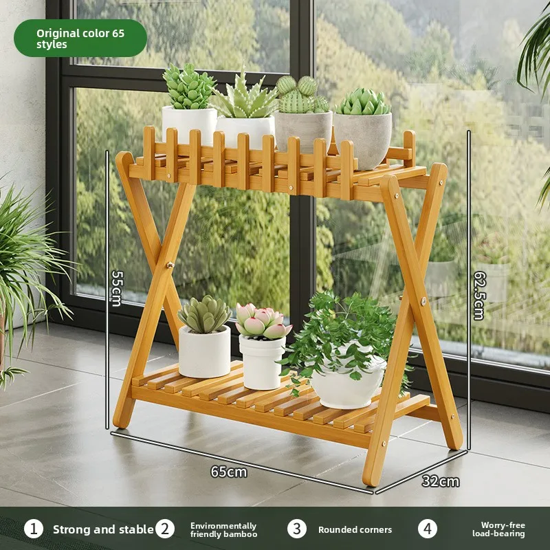 Natural Bamboo Multi-Tier Floor Plant Stand Mobile Flower Pot Shelf for Indoor Outdoor Balcony Living Room Succulent Display