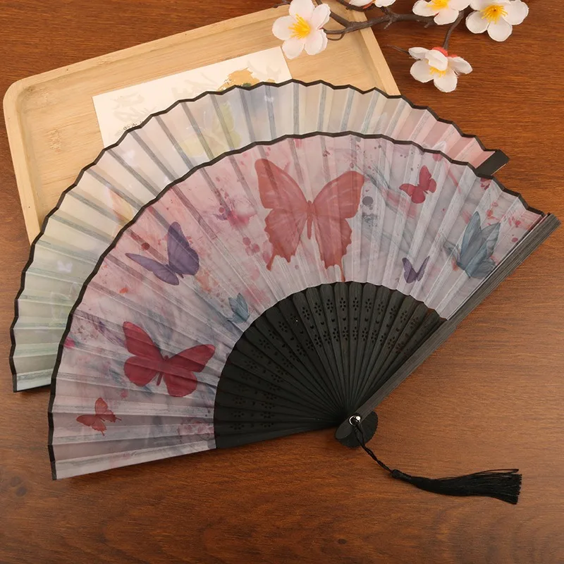 Bamboo Fan With Tassel Elegant Antique Ink Wash Painting Fan Silk Hand Fan Lightweight For Hanfu Enthusiasts Summer Heat Wall