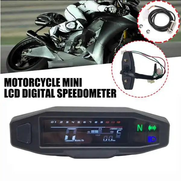 Universal RPM Motorcycle LCD Speedometer Mini Meter Odometer Electric Injection Carburetor Instrument with