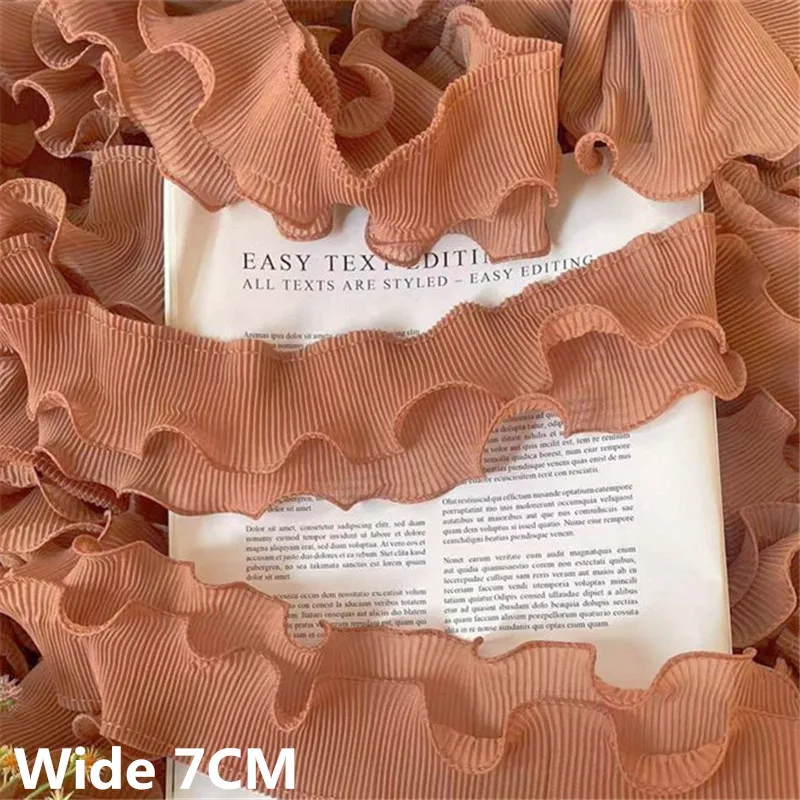 7CM Wide Double Layers Soft Chiffon Elastic Ruffle Lace Trim Embroidery Frilled Ribbon Dresses Apparel DIY Sewing Guipure Decor