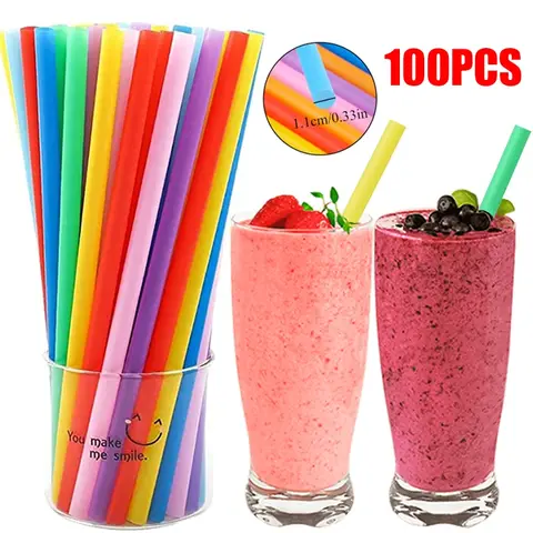 Canudos descartáveis grandes e largos, 100 peças, canudos de plástico coloridos para beber, festa de casamento, aniversário, leite, suco, palha, acessórios de bar