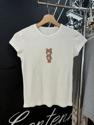 Kobiety Mały Niedźwiedź Anioł Nadruk Slim Crop Top 2024 Letnie bawełniane koszulki z krótkim rękawem Damskie Casual Sweet Cute New Tank Tops Y2k