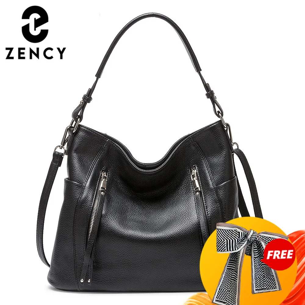 ZENCY New Arrival Daily Handbag Luxury Genuine Leather Bag for Women Shoulder Tote Crossbody Hobo Zipper Pocket Charming Female