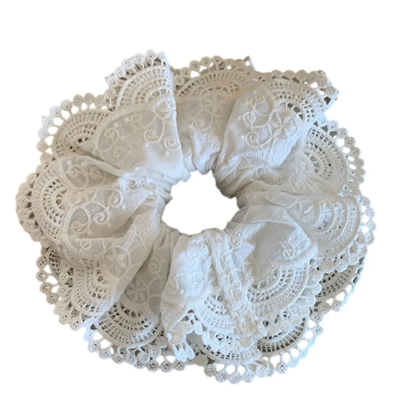 French Lace Flower Scrunchies Women Oversized Hair Buns Scrunchy Ponytail Holder