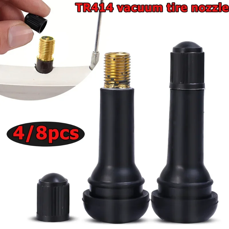 4/8pcs TR414 Vacuum Tire Nozzle Tyre Valves Black Rubber Snap-in Stems Dust Caps Wheels Tires Parts Wholesale Wear Parts