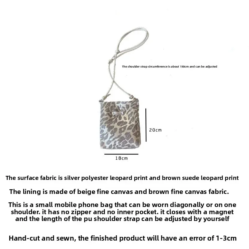 Fashionable Leopard Print Canvas Phone Bag for Girls with Adjustable Shoulder Strap Versatile Mini Messenger Bag view 3