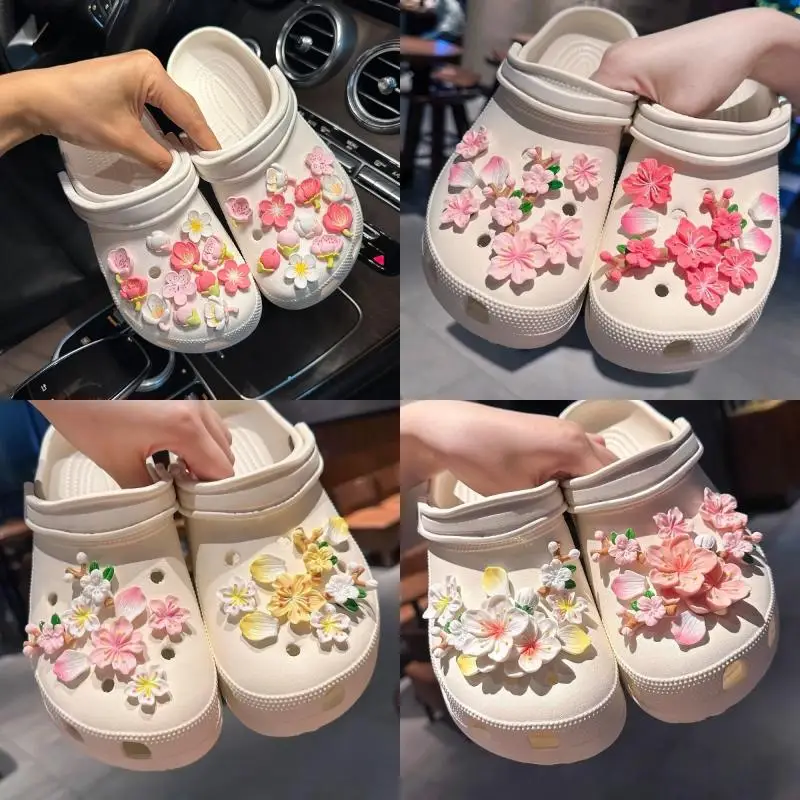 1 Set DIY Slide Sandals Shoe Decor Buckle Cherry Blossom Garden Shoe Charms Clogs Accessoriess  Pin Girl Gifts
