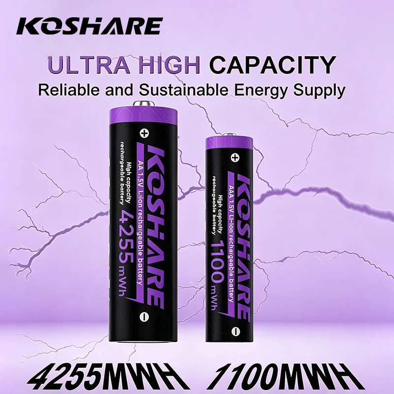 KOSHARE AA & AAA Rechargeable Li-ion Batteries 1.5V 4255mWh 1100mWh Low Self-discharge For Electric Toys Medical Devices Cameras
