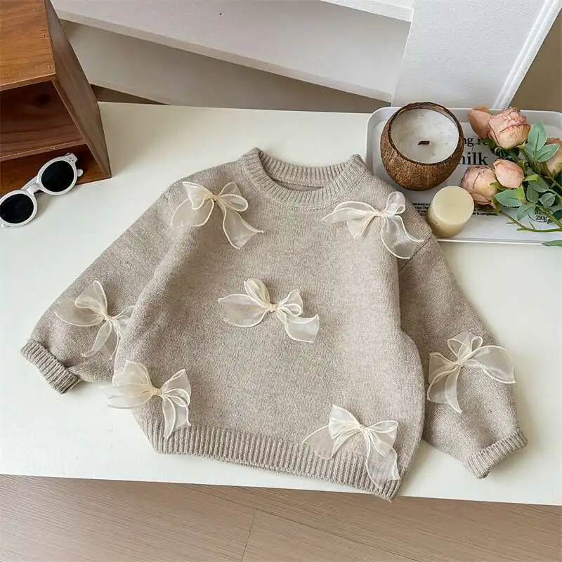 Girl\'s Sweet Sweater Spring Autumn Children Kids Infants Fashion Bow Knitwear Coat