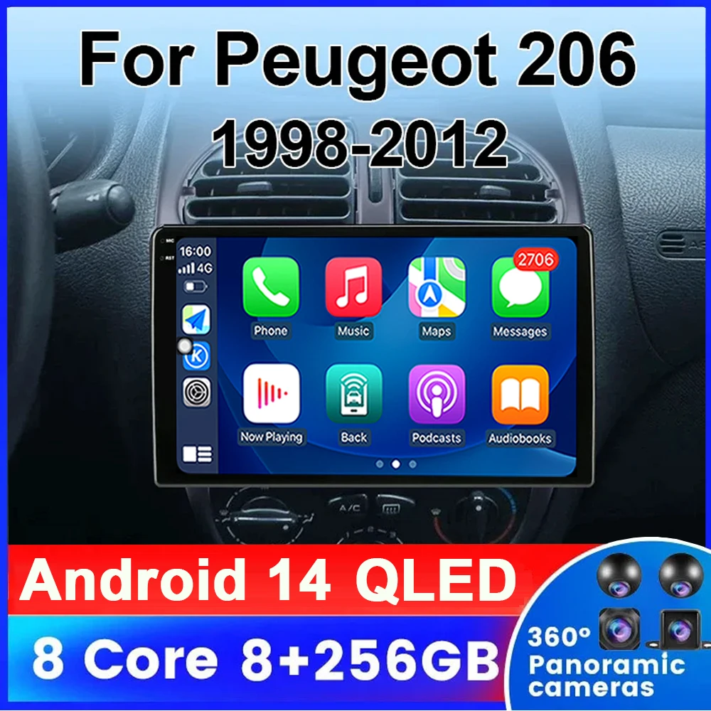 

Автомагнитола на Android 14 для Peugeot 206 206CC 206SW 1998-2012, видеоплееры CarPlay Auto No 2 din, мультимедийный DVD-навигатор BT