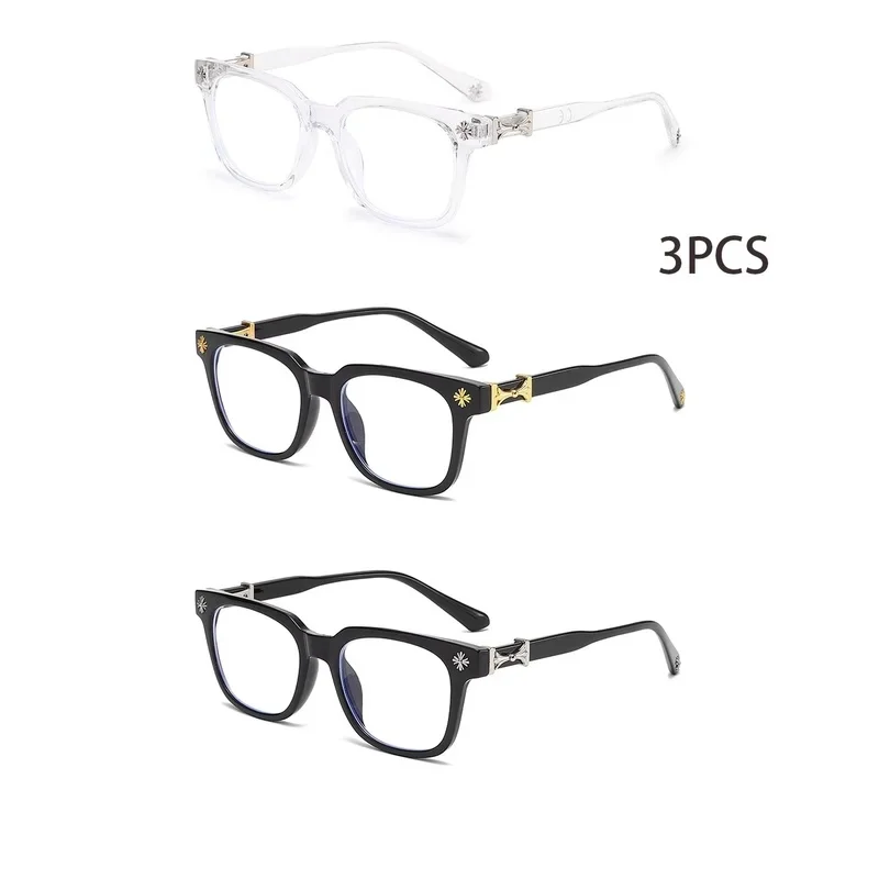 classic 3Pcs square anti-blue glasses for men and women black transparent frame unisex computers wear glasses.