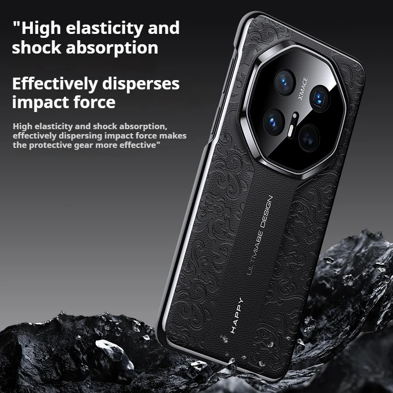 Luxurious Leather Back Electroplated Hard PC Cover Case For Huawei Mate 70 60 50 40 Pro RS Honor Magic 6 7 Pro