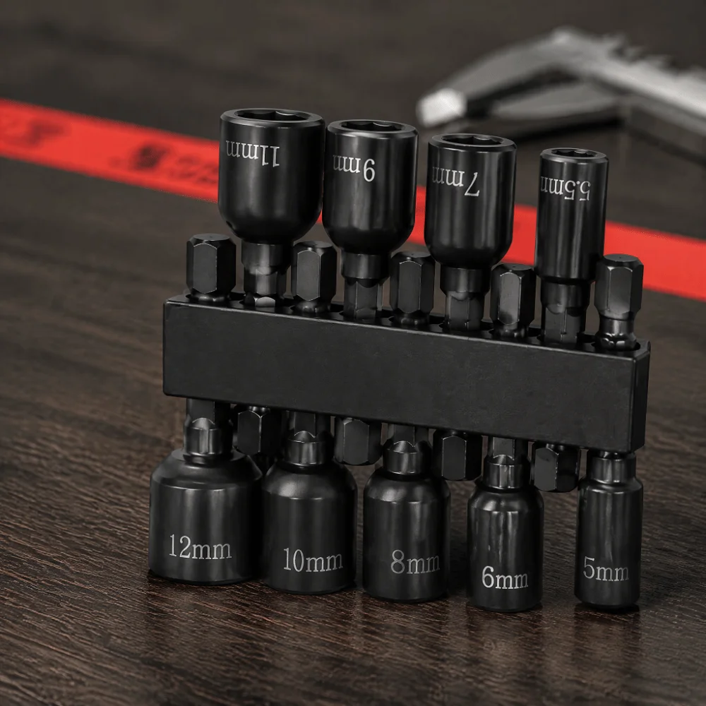 5-12mm 9pcs Socket Set Standard Hex 1/4 Inch Hex Shank Magnetic Socket Bits Inner Hex Universal Shank Hex Nut Driver Diytools