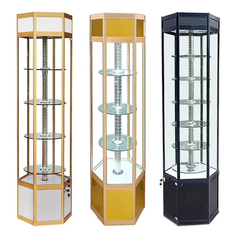 

Electric Rotary Display Cabinet Round Glass Dental Model Watch Gifts Cosmetics Display Rack Store Product Cabinet