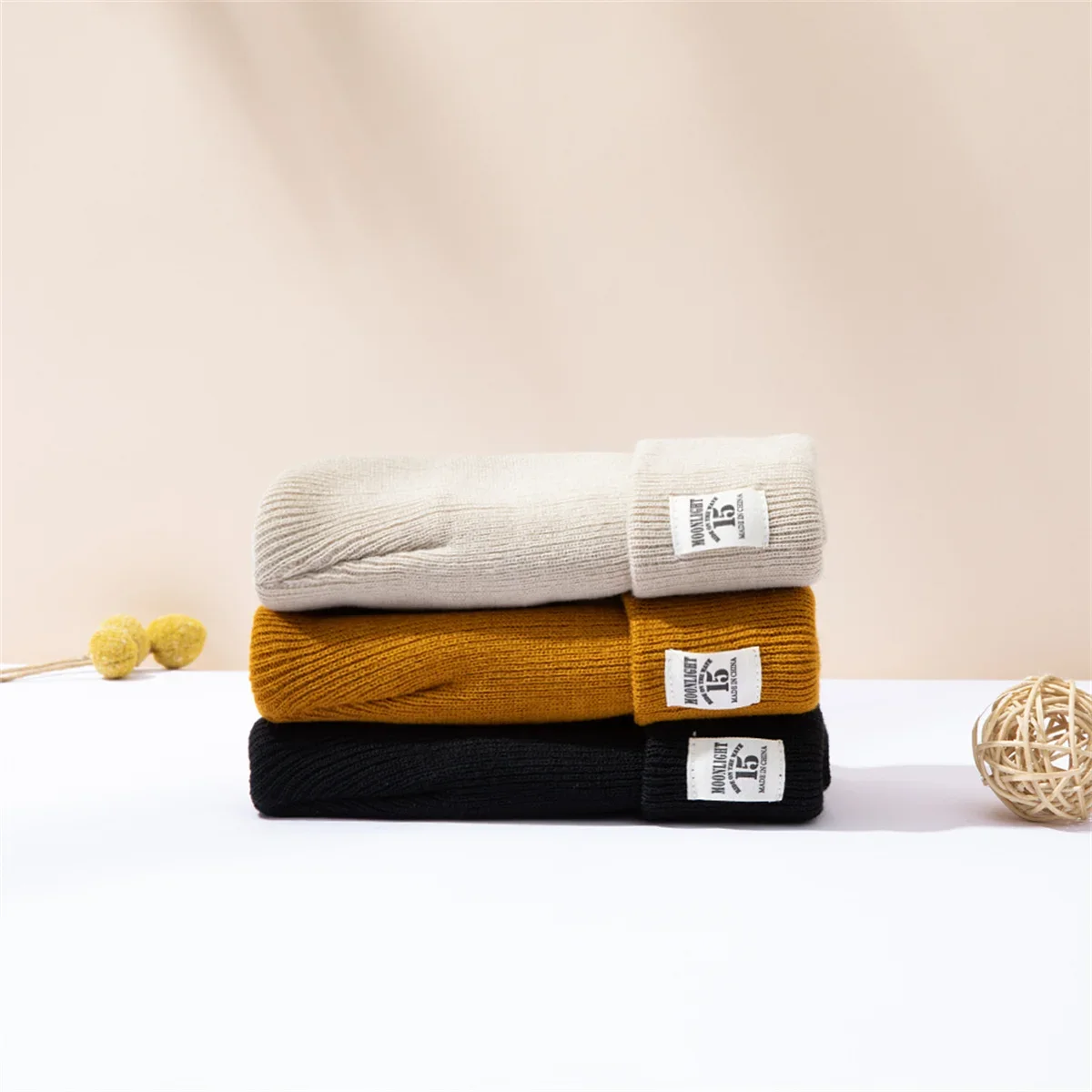 1pc Autumn/Winter Solid color Children\'s knitted hat Baby warm cowl Cute letter Label Hat Boys Girls skullcap - a gift for kids