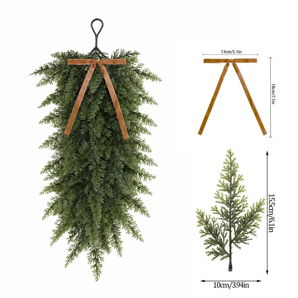 64cm Künstlicher Weihnachts-Tropfenkranz aus Norfolk-Kiefernnadeln für Haustür, Kaminsims, Kamin, Innen- und Außendekoration zu Weihnachten – Detail 1