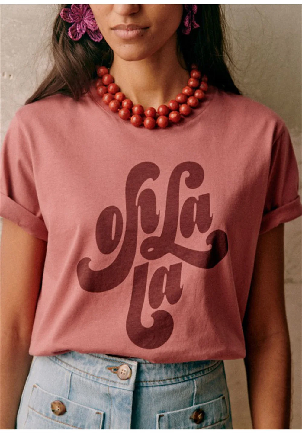 

Letters Print T-shirts Women 2023 Clothing French Sweet Tshirt Top Female O-Neck Short Sleeve Tee