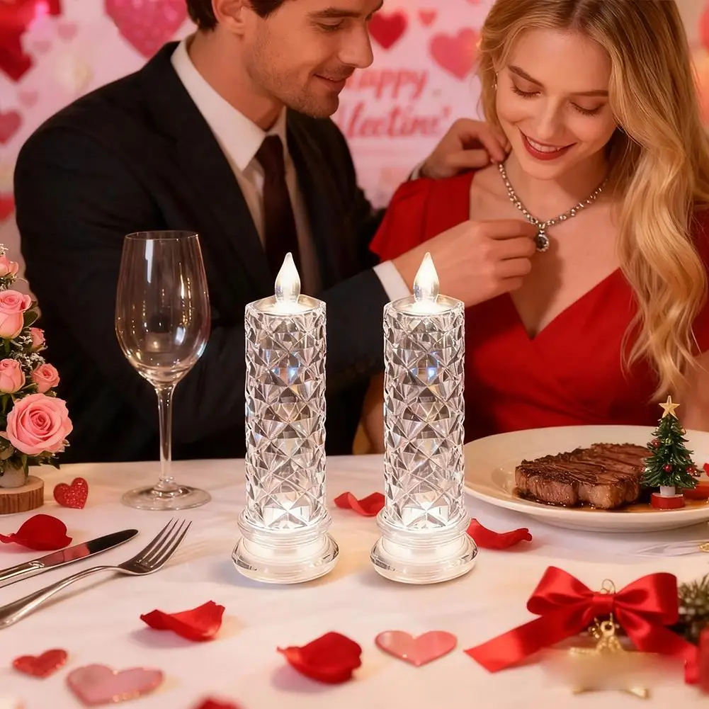 كريستال LED ضوء شمعة الجدول مصباح روز الإسقاط جو رومانسي ضوء الليل لغرفة النوم حفلة عيد الميلاد الزفاف تزيين