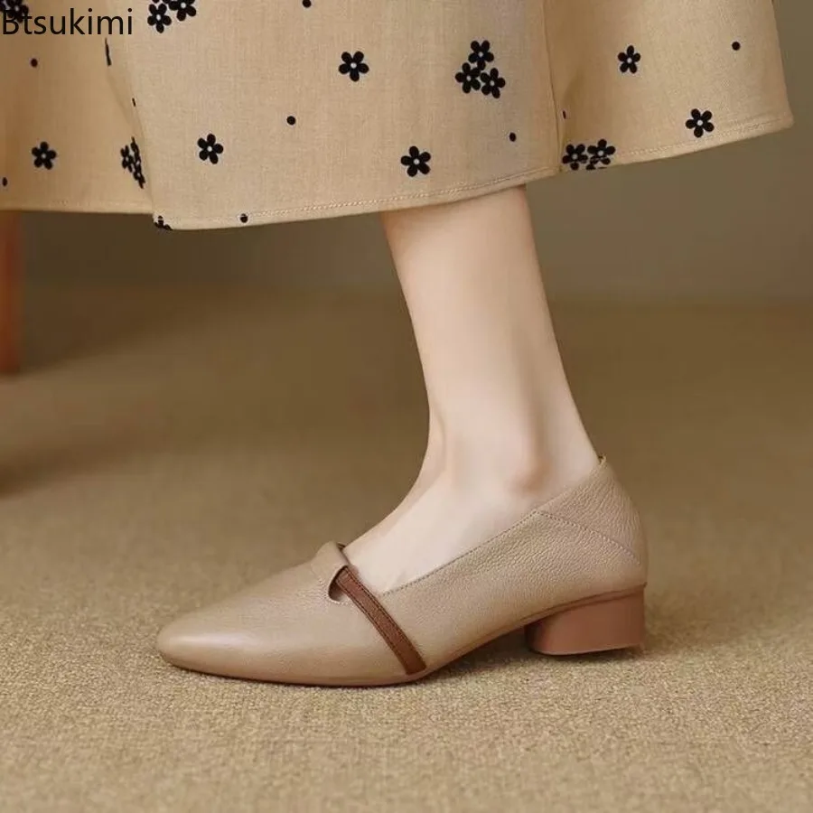 New Women's Cute Sweet Light Weight Single Shoes Slip on Square Heel Casual Shoes Ladies Comfort Spring Elegant Beautiful Pumps