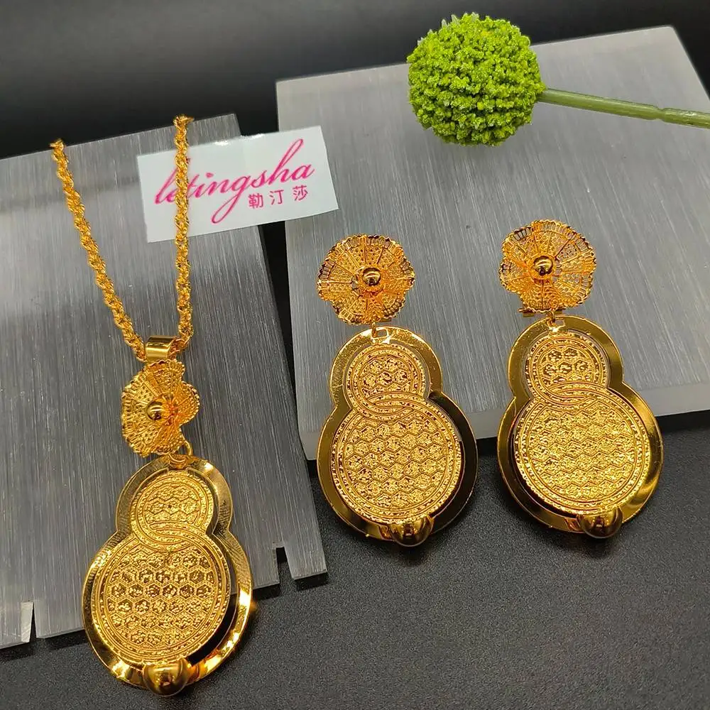 Rose Gold Color Dubai Luxury Noble Necklace Earrings Women Jewelry Set For Nigeria Bride Wedding Party Banquet Jewelries Gift