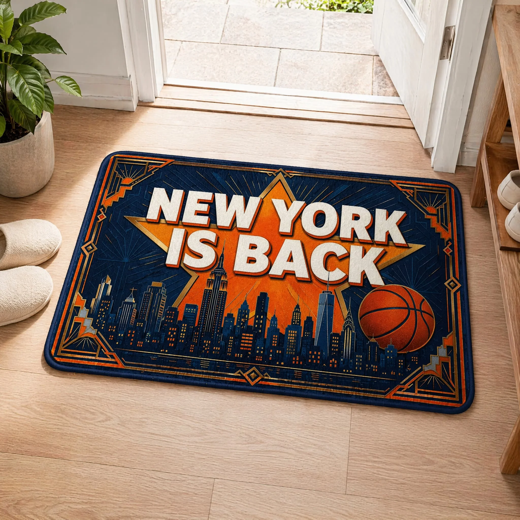 NY City Basketball Retro Poster Floor Mat, Suitable For Decorating Living Rooms And Bedroom Entrances, A Unique Holiday Gift