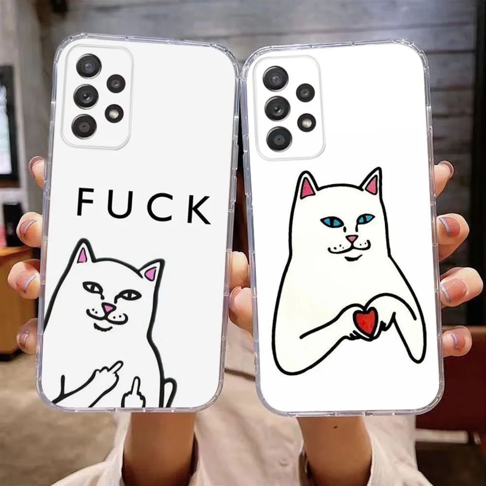 Funny R-Ripn-dips Cat Phone Case For Samsung Galaxy A71,70,52,51,40,31,A50,30S,21S,Note20ultra Transparent Cover