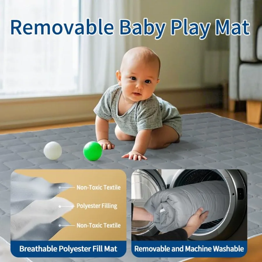 روضة أطفال قابلة للطي مقاس 50 × 50 بوصة للأطفال الصغار مع حصيرة لعب محمولة مع شبكة قابلة للتنفس وبوابات داخلية #3