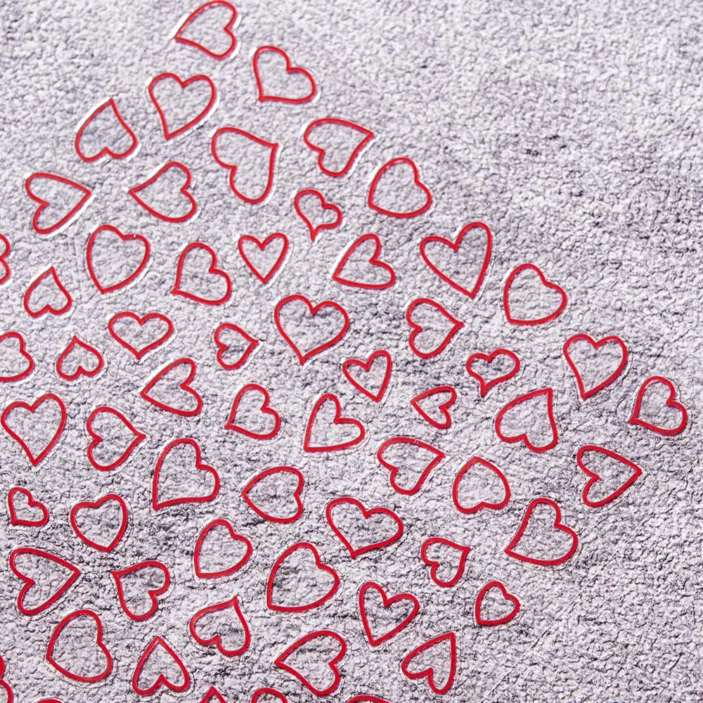 1Pcs 3D Pink/Red Love-Heart Nail Art Stickers Hollow Love Pattern Nail Decals 2025# alentine\'s Day Adhesive Red Heart Slider