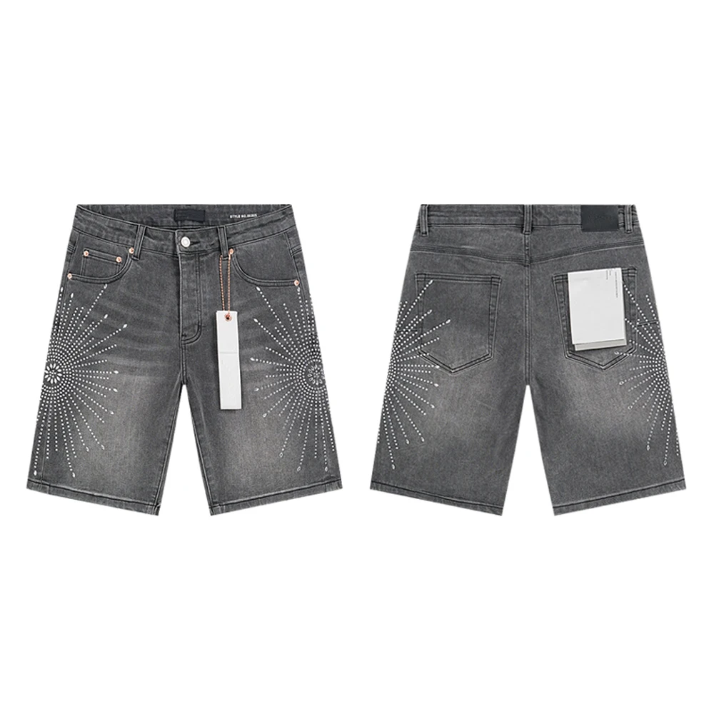 Y2k Herrenbekleidung Hip-Hop Mode Streetwear Retro Denim Shorts Zerrissene Jeans Street Style Jeans mit Strass Shorts für Männer
