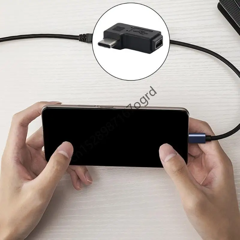 MINI USB เป็น USB C Converter 90 องศา Type-C Male ถึง Mini USB Adapter หญิง 634a