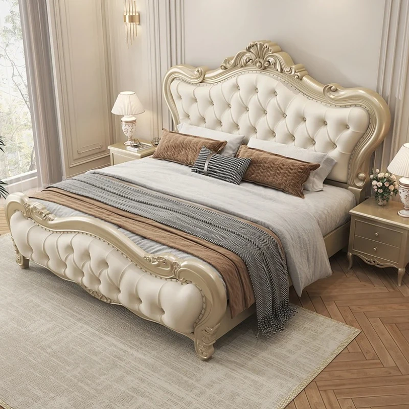 Wooden King Size Double Bed Nordic European Style American Double Bed Princess Modern Letto Matrimoniale Bedroom Furniture