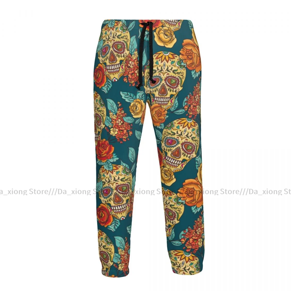 

Men Pants Diamond And Flowers Skull Print Male Trousers Fitness Sweatpants Streetwear