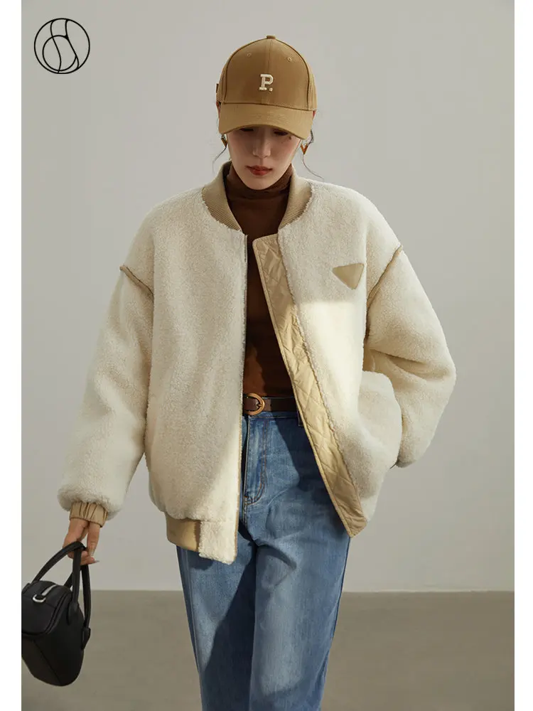 DUSHU Reversible Lamb Wool Baseball Jacket Down Coat Women Winter 2022 Casual Special Design Female Comfortable Punk Down Coat