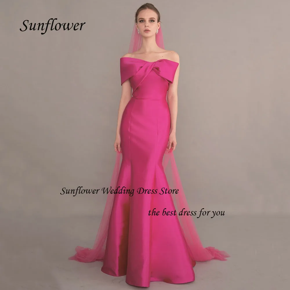 

Sunflower Bow Strapless Sleeveless Evening Dress 2023 Slim Backless Satin Prom dress Mermaid Floor-Length Pary Dress