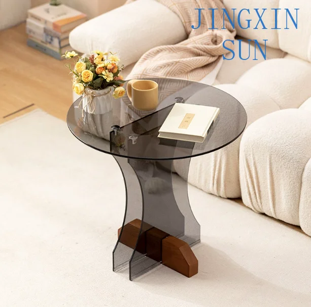 Mini Round Side Table for Sofa Living Room Dining Room Tempered Glass Tea Table Small Space Accent Table Compact Nightstand