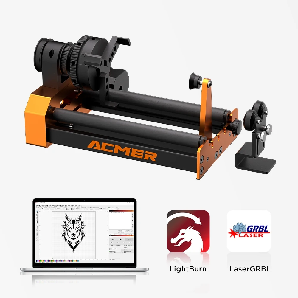 ACMER M4 Chuck Rotary Roller 4IN1 360° Rotary Module Clippable Diameter 4-64mm Laser Engraver Accessories for Cylindrical Object