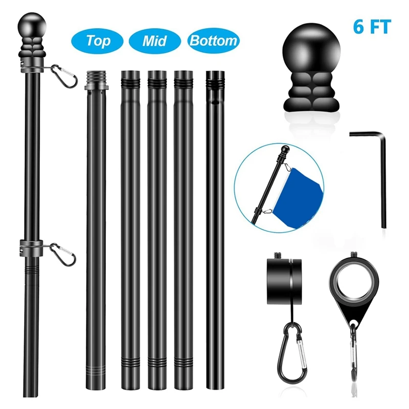 SOFT-Flag Pole Set For House Porch, Thickened Stainless Steel Wall Mount Flagpole Rotating Flagpole Rings No Bracket