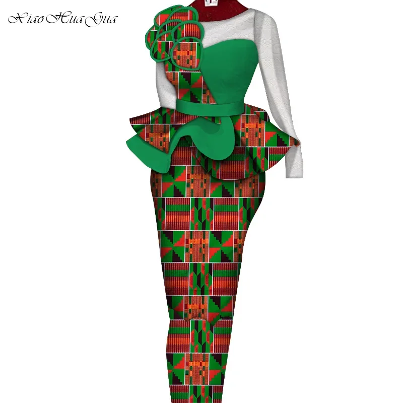 African Skirt Sets Women Suit Long Straight Skirts and Tops with Lace Decoration Bazin Riche Traditional African Clothing WY6195