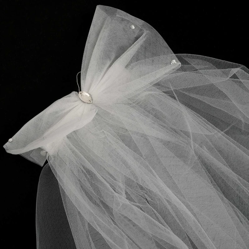 Women Wedding Veil Dress White Bowknot Layers Tulle Ribbon Edge Bridal Veils