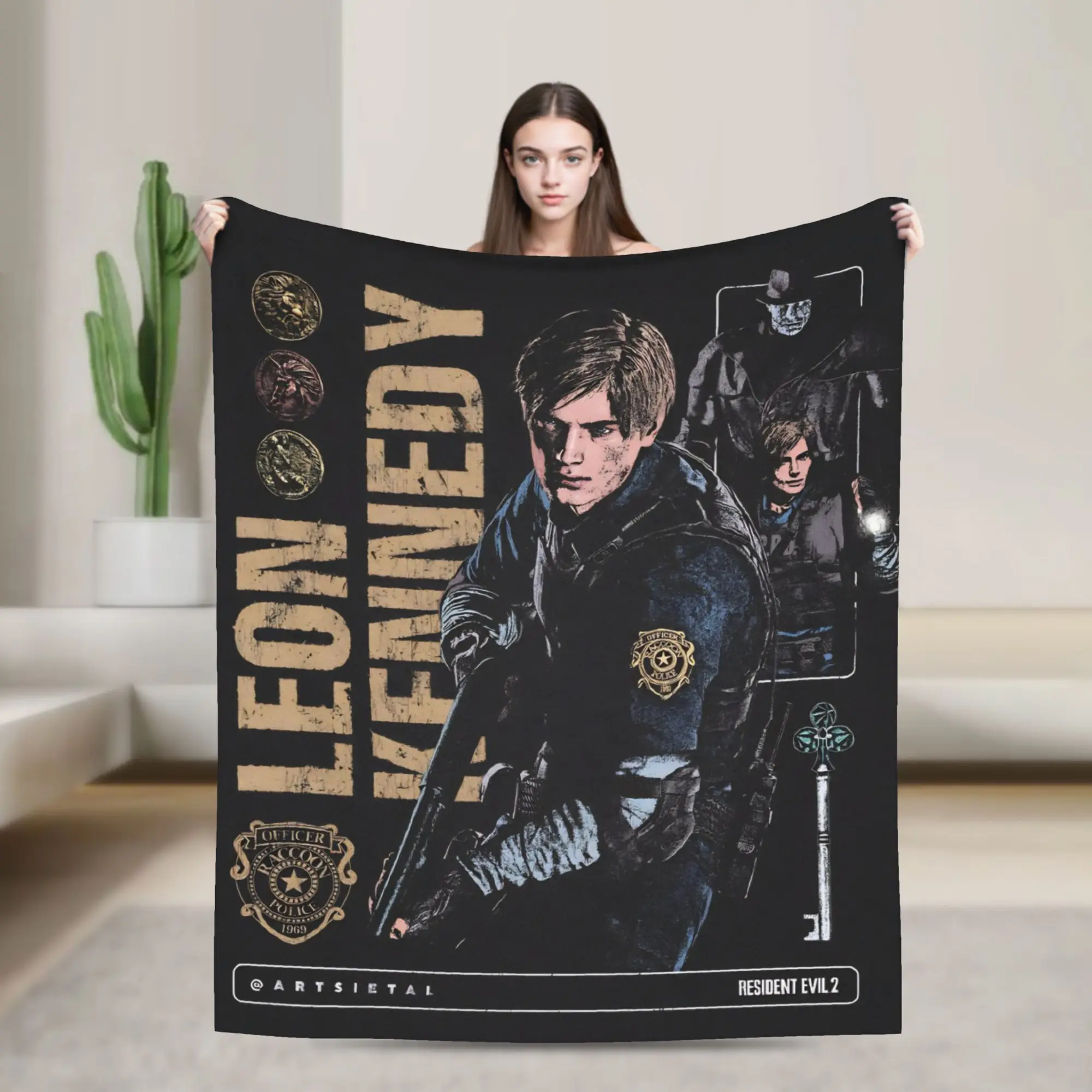 Leon Kennedy Resident Evil Warm Soft Blanket  Picnic Plush Bedding Throws Fashion Outdoor Flannel Bedspread Sofa Bed Cover