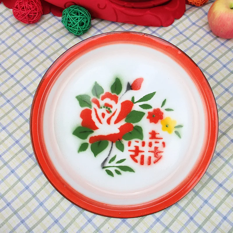 Ancient Chinese aristocratic tea tray household fruit tray pure handicraft enamel stainless steel tray vintage Ornaments