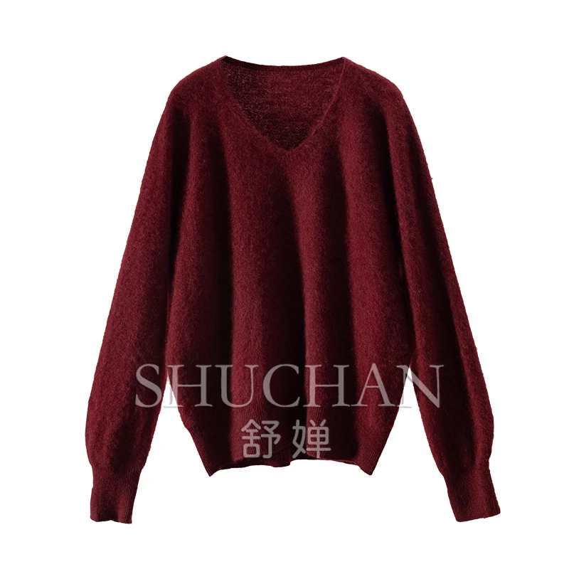 

100 Wool V-Neck Sweater Women Sueter Mujer Invierno 2024 Sweater Mujer Winter Clothes Women Pullover