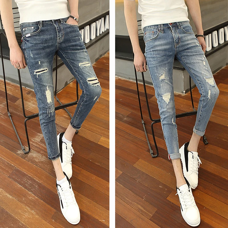 

Slim Fit Nine-Tenths Jeans Men's Spring Summer Small Size 26 XS ort Stature Tight Jeans 27 Size Small Foot Pants