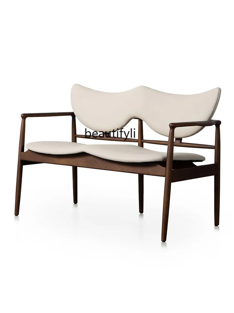 

Double sofa chair ash wood fabric leather Nordic