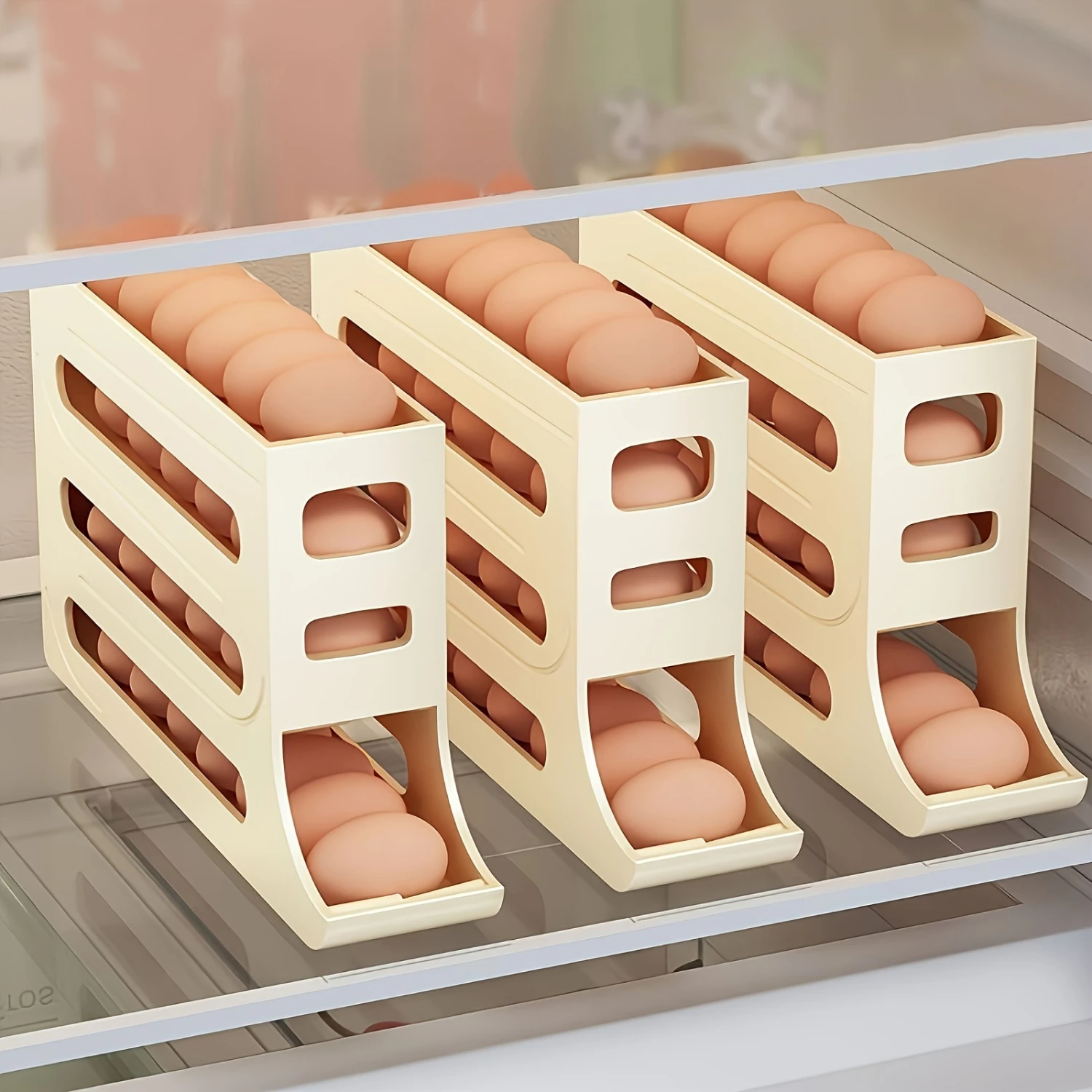 30-Egg Rolling  Rack - Space-Saving, Automatic Tray Design For Refrigerator &  Cabinet, Contemporary Plastic (Eggs Not Included)