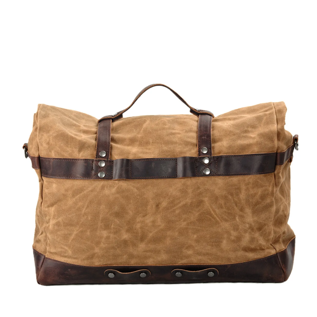 Vintage waxed canvas duffel bag with genuine leather trim – men’s travel handbag, large-capacity outdoor crossbody travel bag - view 3