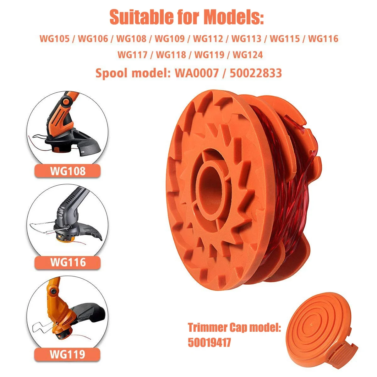 Wa0007/50022833 Vervangende Lijn Trimmer Spoel Voor Worx Wg116 Wg119 Elektrische Snaartrimmers, 16ft 0.065Inch