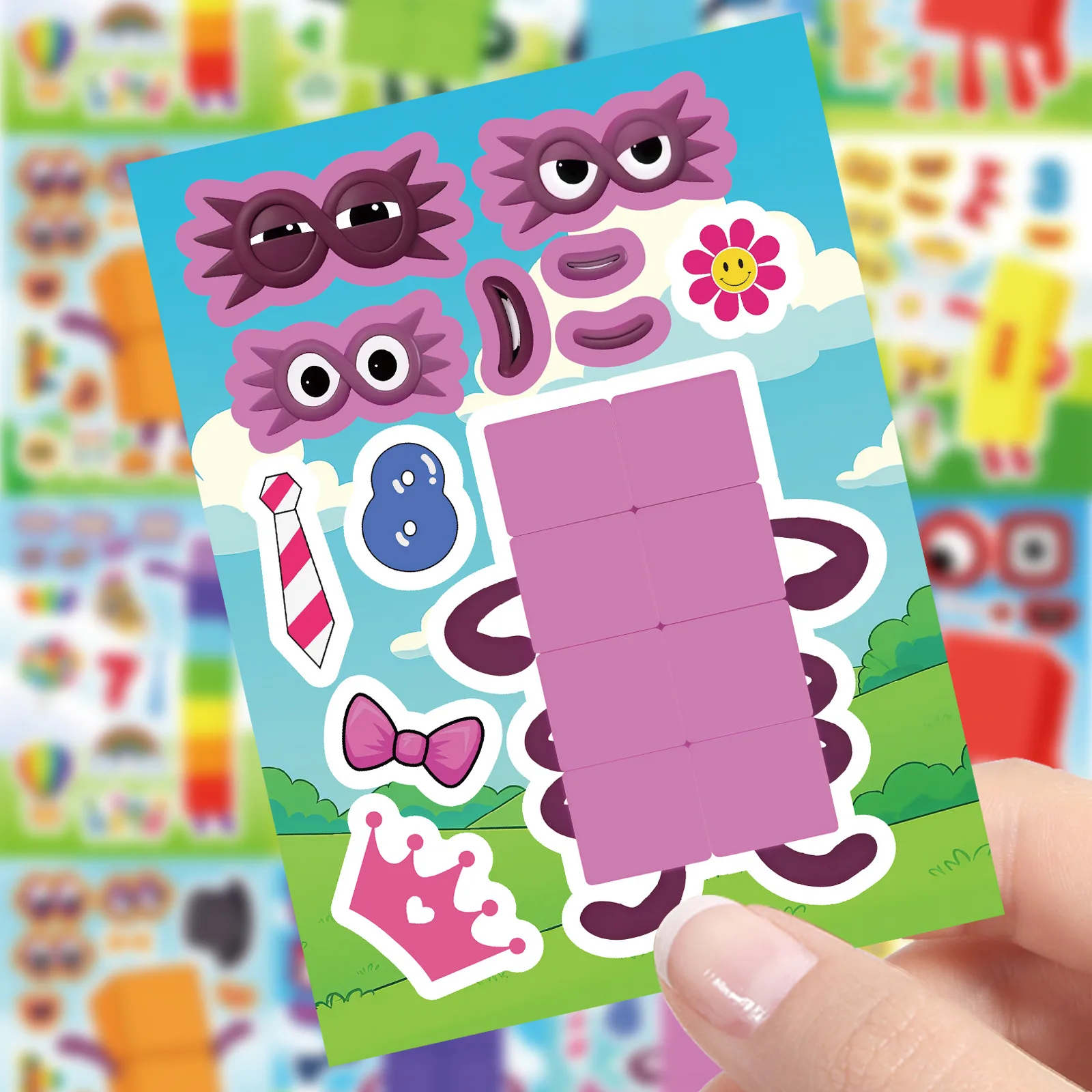 8Sheets Digital Building Blocks Cute Puzzle Stickers Cartoon Building Blocks  Stationery Decor DIY Face Stickers gallery 5
