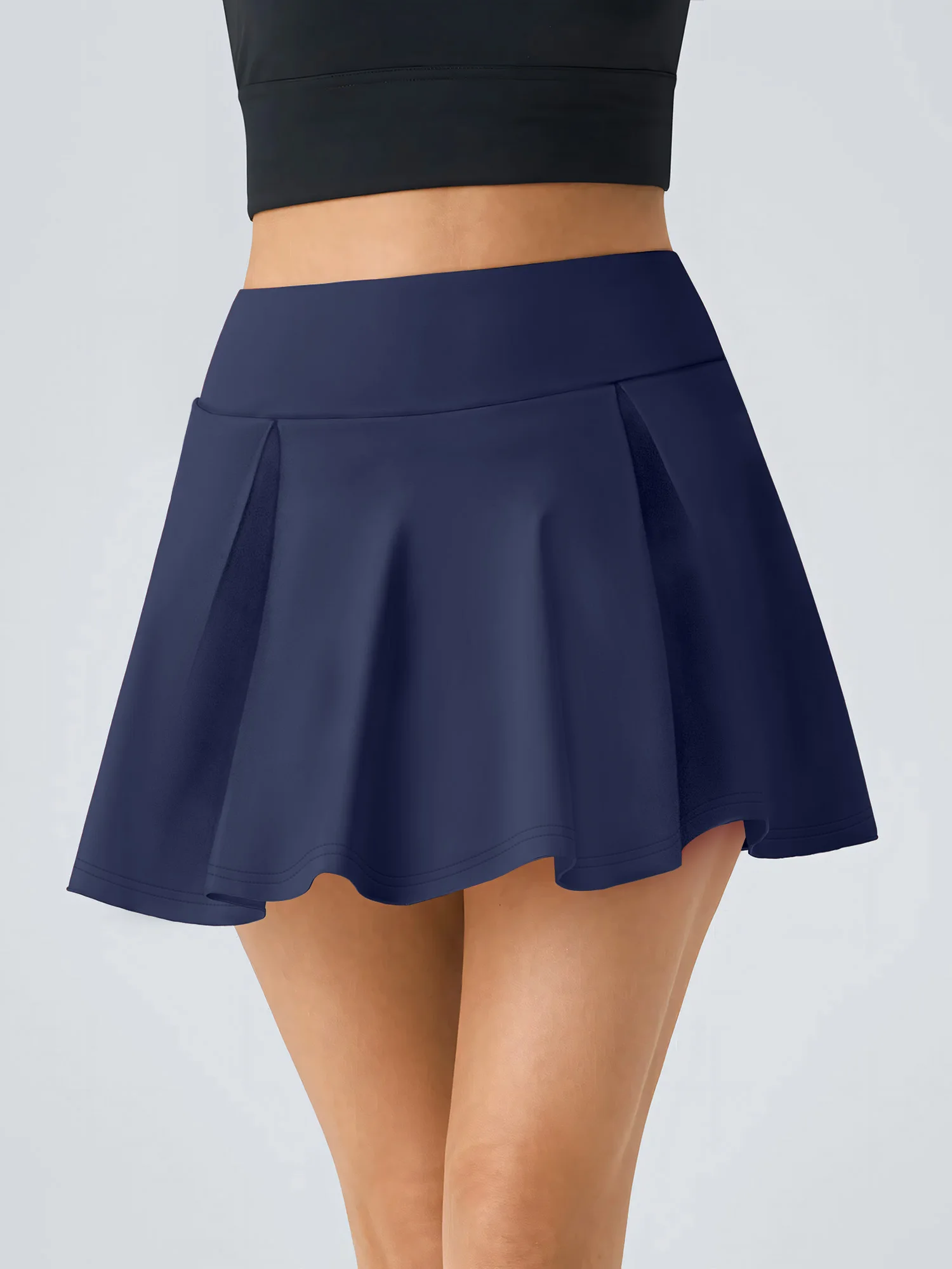 Damen High-Waist A-Linien Skort, Retro, einfarbig, fließend, 90er Hongkong-Stil, lässig, figurbetont – Detail 9
