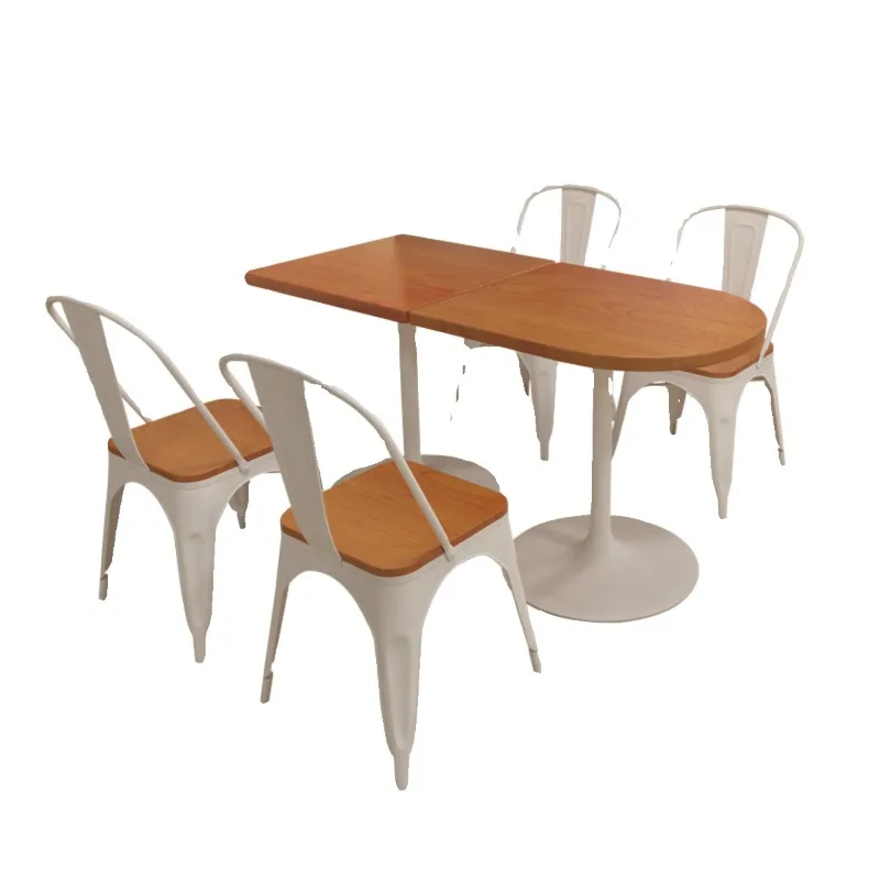 

Internet celebrity solid wood dessert shop semi-round dining table Nordic log coffee restaurant table and chair combination